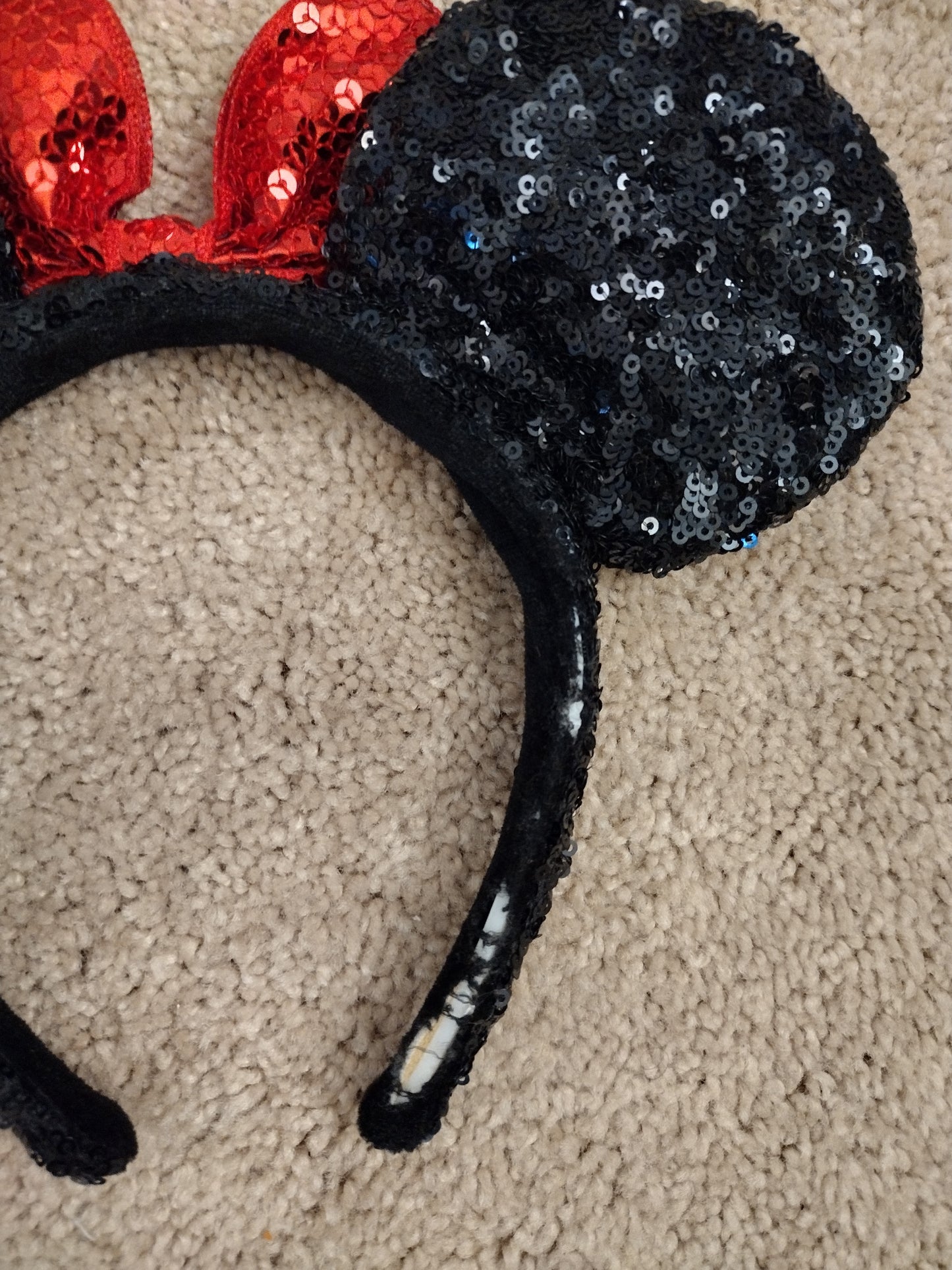 Disney Parks Miaow Sequin Black Minnie Mouse Ears - Black & Red - Glitter Hair Clasp