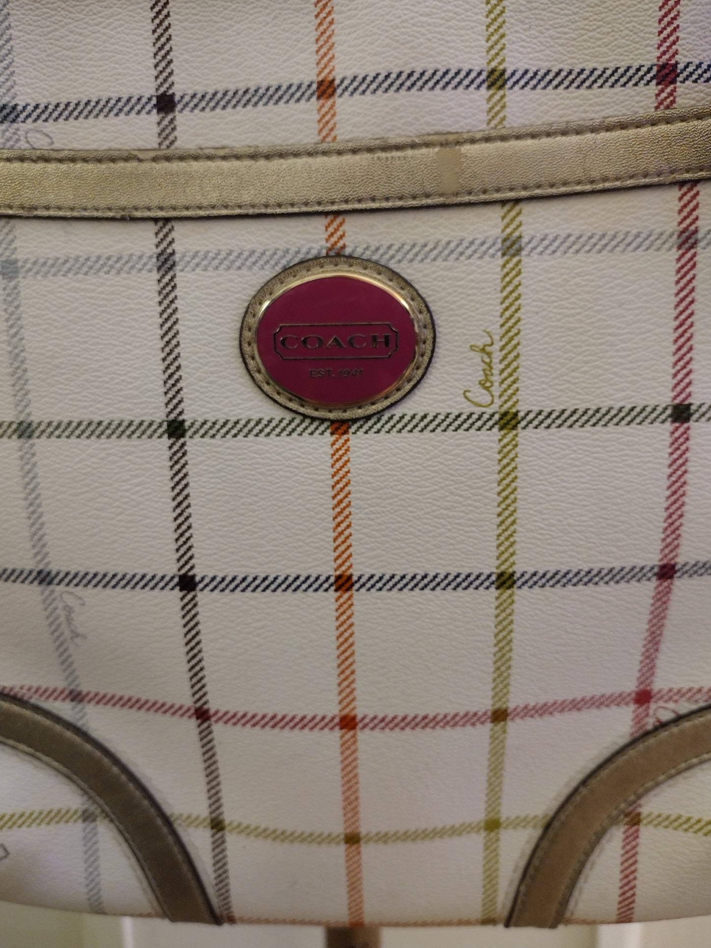 Coach Peyton Tattersall File Plaid Leather Multi Color Coated Canvas Cross Body
