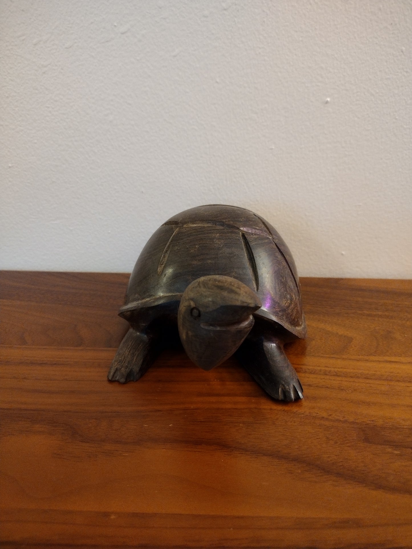 Vintage Cast Iron Hand Carved Small Dark Wooden Turtle Figurine - Door Stop / Paper Weight