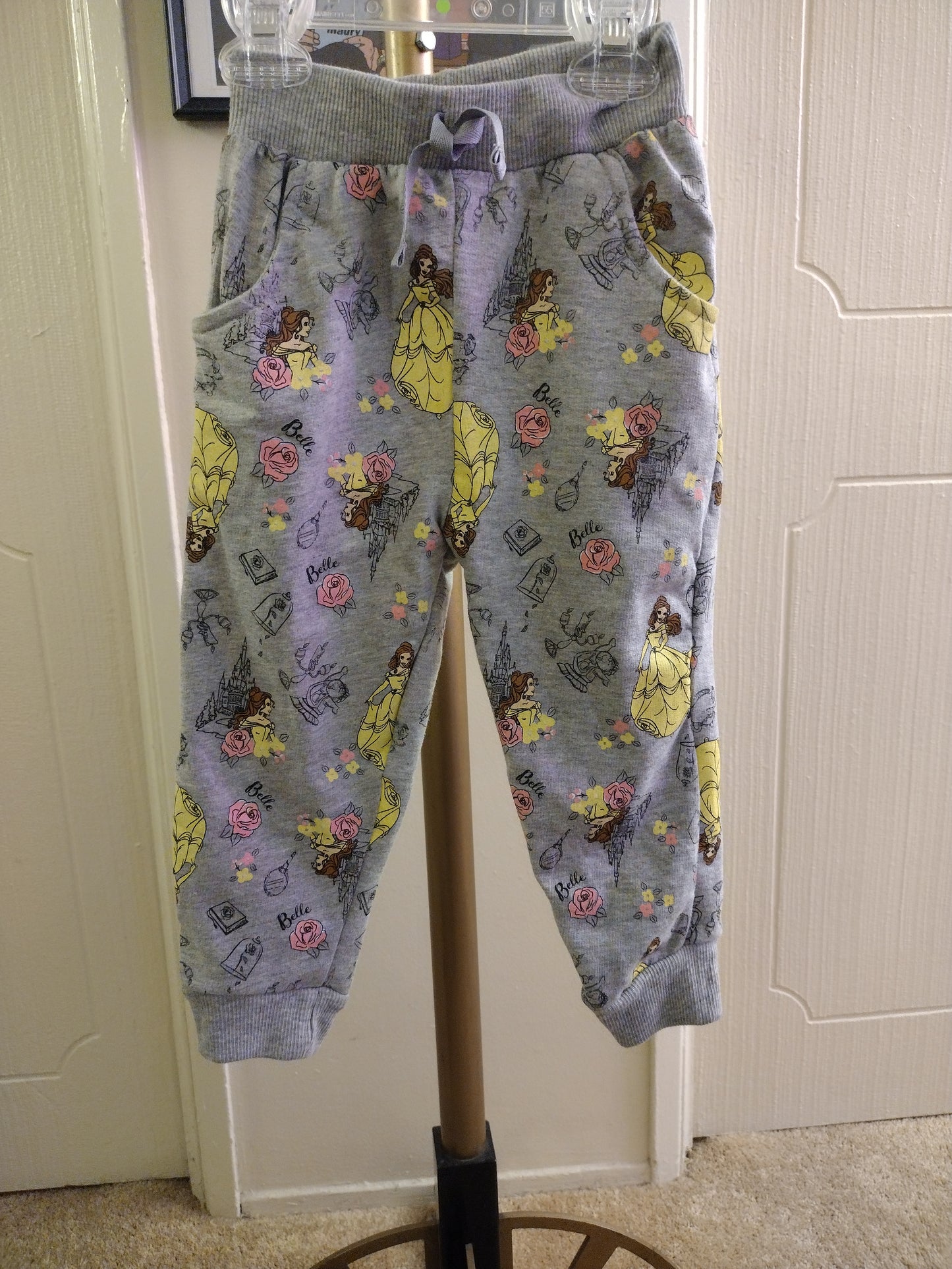 Disney Princess Princess Belle Grey Multi Color Fleece Sweatpants