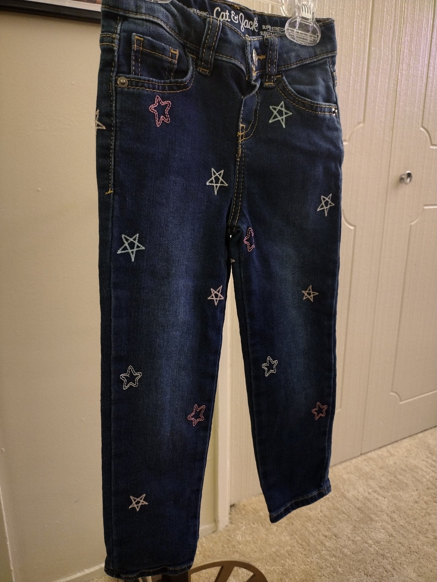 Cat & Jack Super Stretch Girl Friend Skinny Adjustable Waist Star Embroidered Jeans - 3T