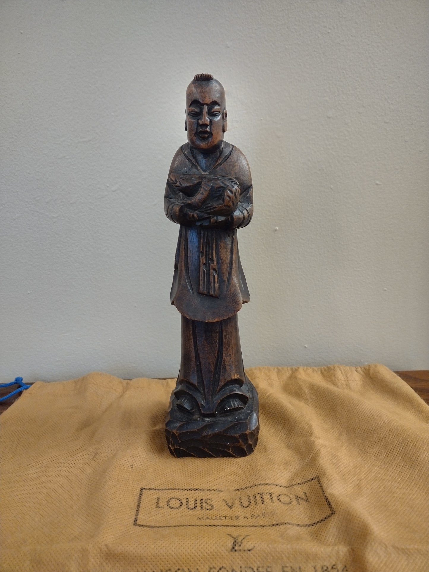 Brown Wooden Statue Figurine 10"   10" Tall Pre Owned  Good Condition