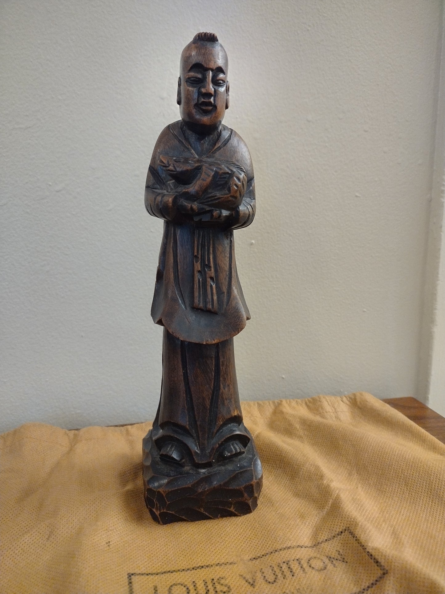 Brown Wooden Statue Figurine 10"   10" Tall Pre Owned  Good Condition