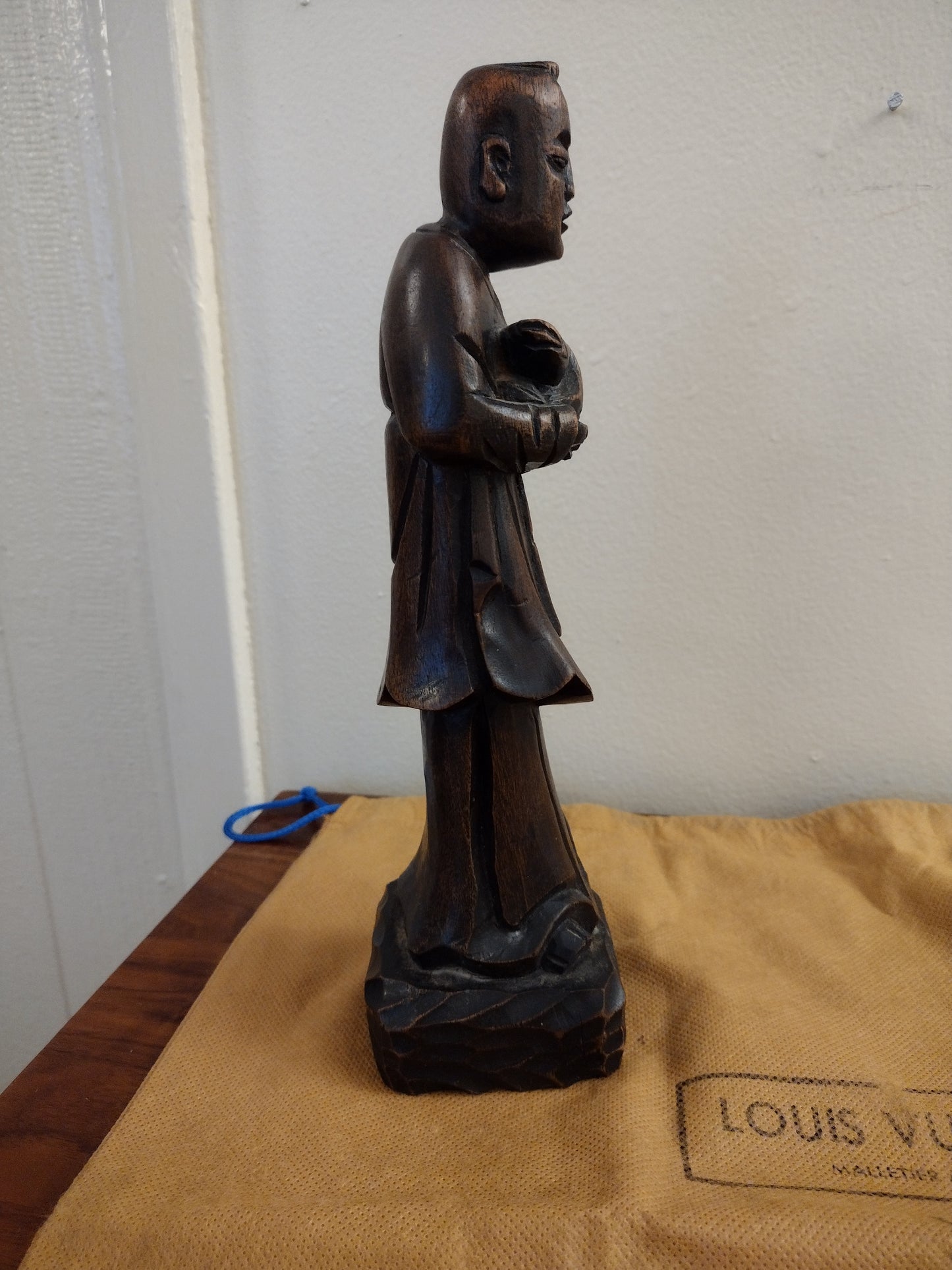 Brown Wooden Statue Figurine 10"   10" Tall Pre Owned  Good Condition