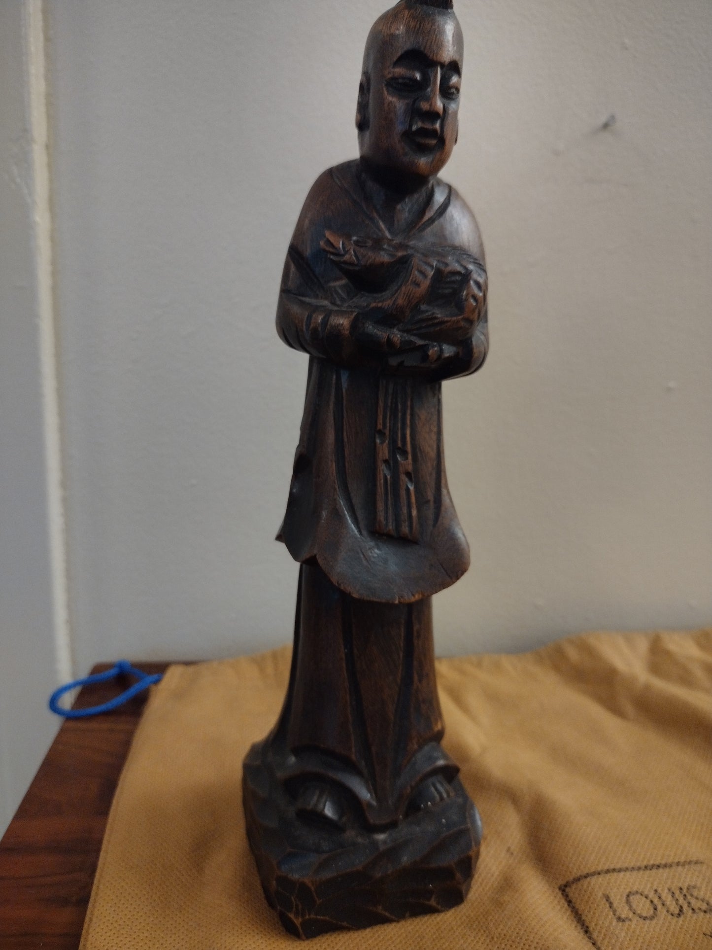 Brown Wooden Statue Figurine 10"   10" Tall Pre Owned  Good Condition