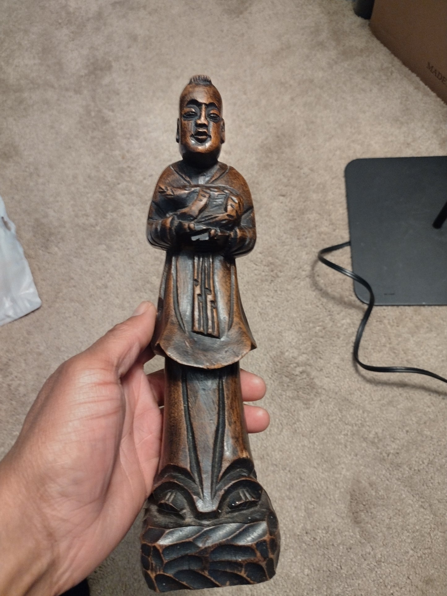 Brown Wooden Statue Figurine 10"   10" Tall Pre Owned  Good Condition