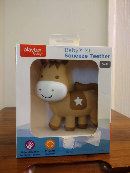 Playtex Baby Baby's 1st Squeeze Teether 0+M Rubber Baby's Smoothing Natural 1st Horse