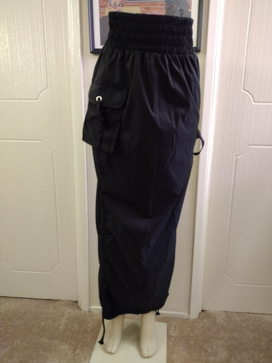 Ease Women's Black Cargo Drawstring Midi / Max Skirt -