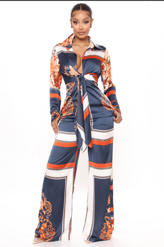 St Tropez Printed Jumpsuit - Navy / Multi Color