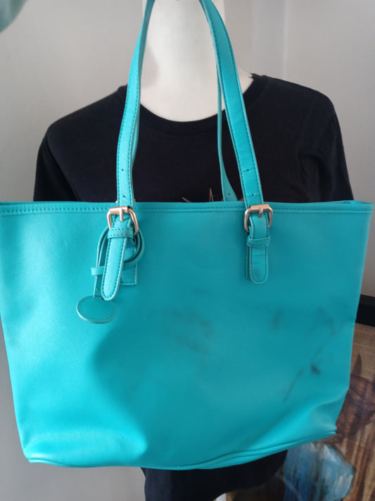 Pay less Teal Faux Leather Side Tote Open Enclosure With Button Fasten