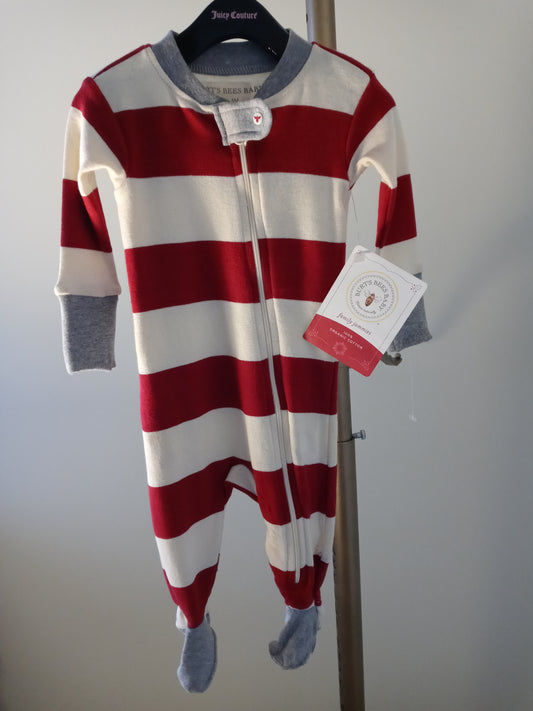 NWT - Burt's Bees Baby Red and White One Piece Zip-Up Pajama